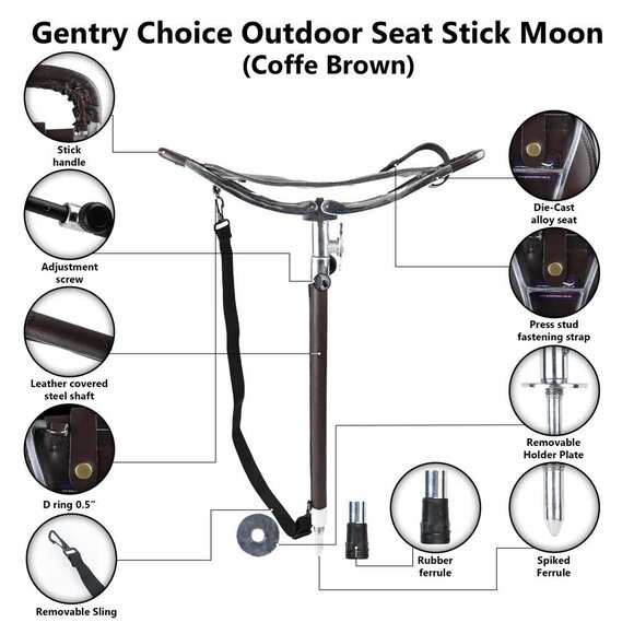 Outdoor Leather Stick With Portable Seat Stainless Steel Foldable Stool NEW - Picture 11 of 14